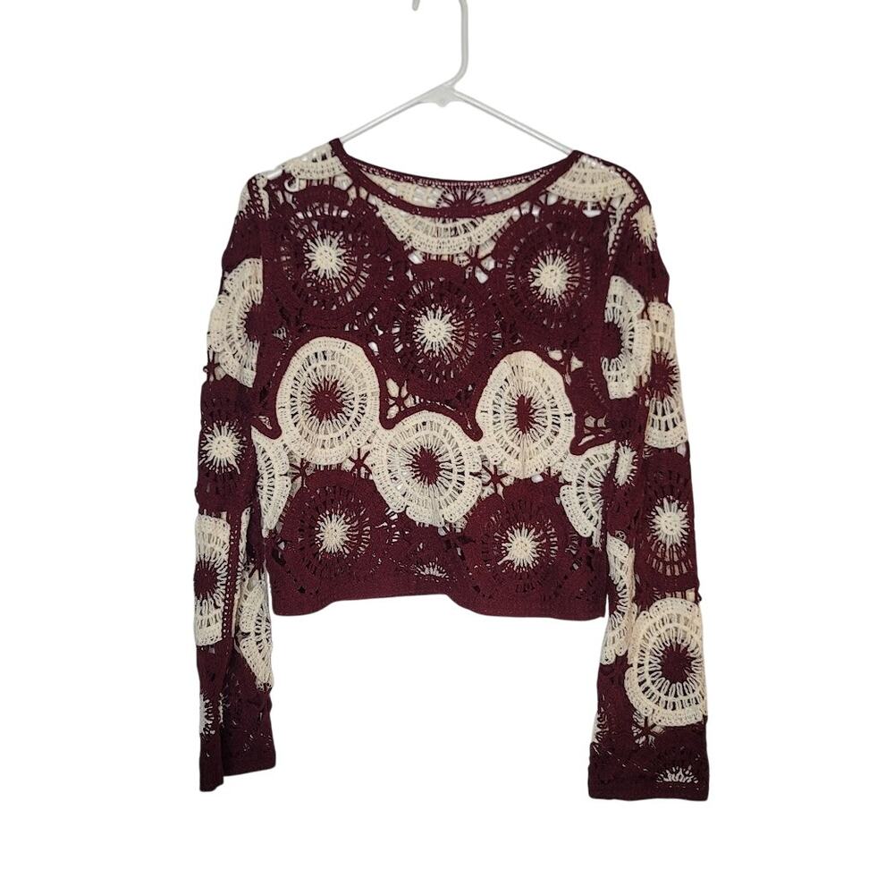 Knit Crocheted Sweater Modern Boho Size Medium NEW Two Tone Layering Bell Sleeve